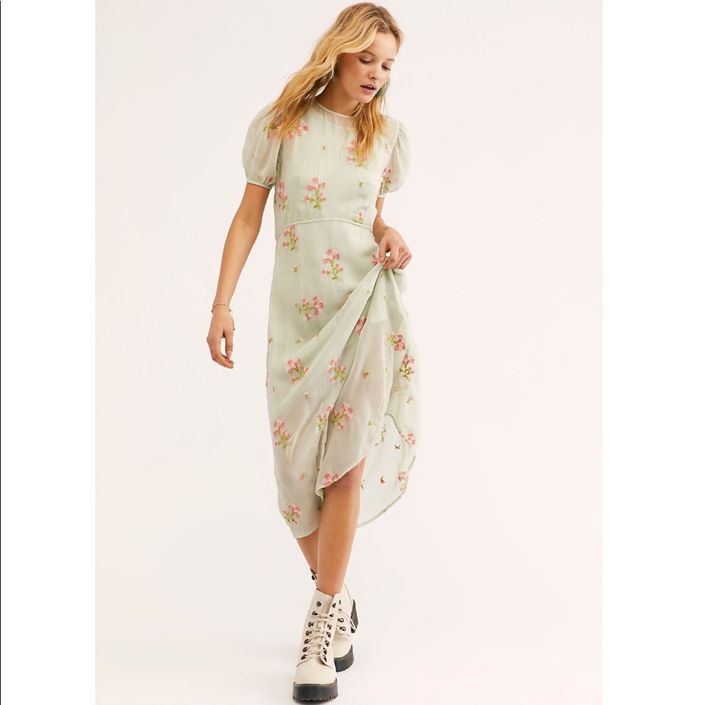 Free People Buttoned Embroidered Midi Dress